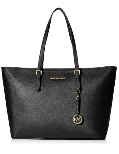 Sac à main Michael Kors Jet Set Travel cuir Safiano noir avec glissière supérieure Sac à main Michael Kors Jet Set Travel cuir Safiano noir avec glissière supérieure