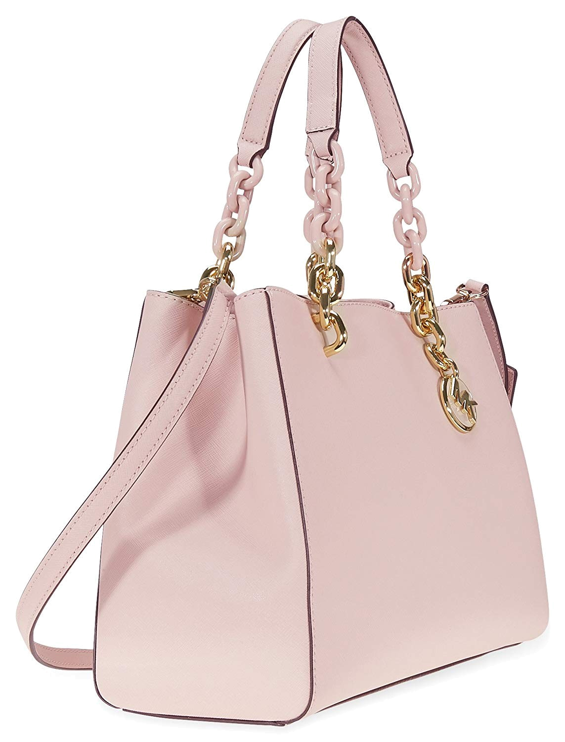 Sac à main Michael Kors Cynthia en cuir rose clair Saffiano at 375,... Sac à main Michael Kors Cynthia en cuir rose clair Saffiano at 375,...