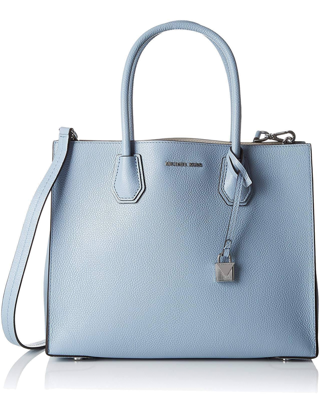 Sac à main Michael Kors Mercer en cuir Bleu Clair à... Sac à main Michael Kors Mercer en cuir Bleu Clair à...