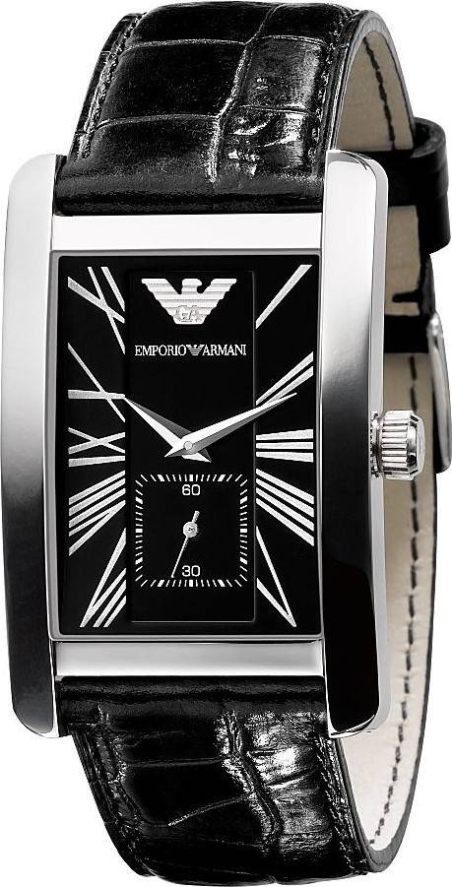 Chic Time | Montre rectangulaire classique Emporio Armani AR0143 bracelet en cuir noir | Prix : 153,30 €