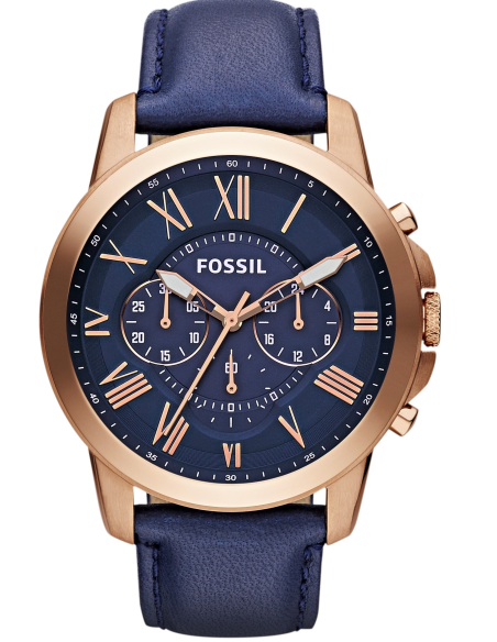 Chic Time | Montre Homme Fossil Grant FS4835 bracelet cuir bleu | Prix : 84,50 €