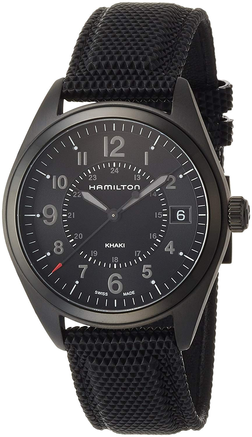 Montre Hamilton H68401735 Khaki Field quartz acier PVD noir sur caoutchouc 40 mm