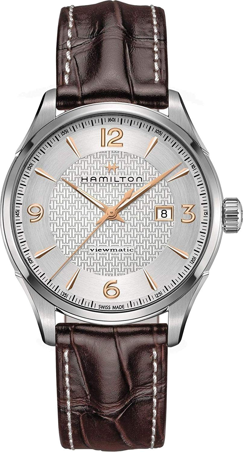Montre Hamilton H32755551 Jazzmaster Viewmatic automatique acier sur cuir marron 44 mm