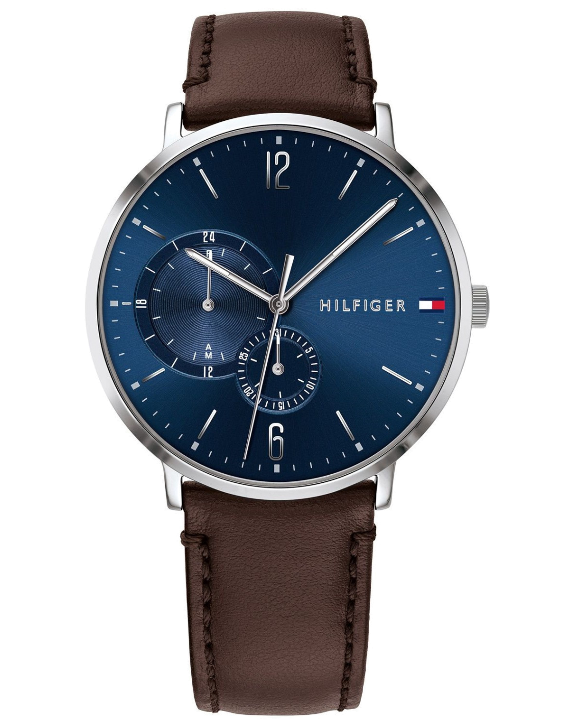 Tommy Hilfiger Coffret cadeau montre et bijoux pour homme, boîtier en acier  inoxydable avec bracelet double tour en cuir marron, marron, brun, Sangle