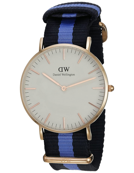 Chic Time | Montre Daniel Wellington 0504DW Boîtier or rose bracelet textile bleu et noir | Prix : 129,00 €