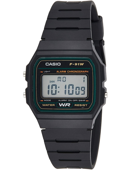 Chic Time | Montre digitale Casio Collection Vintage F-91W-3SDG en résine noire | Prix : 27,50 €