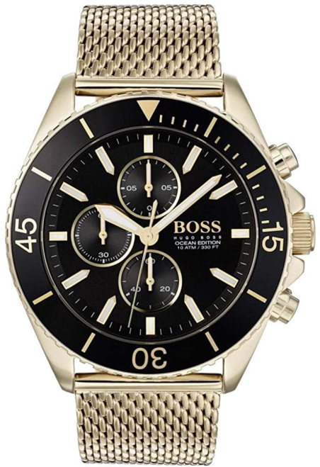 Chic Time | Montre Hugo Boss Ocean 1513703 Cadran noir maille milanaise | Prix : 349,30 €