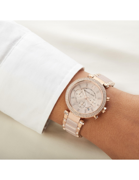 Chic Time | Montre Femme Michael Kors Parker MK5896 Bracelet en acier or rose et acétate | Prix : 115,15 €