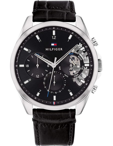 Chic Time | Tommy Hilfiger 1710449 Skeleton watch black leather strap | Buy at best price