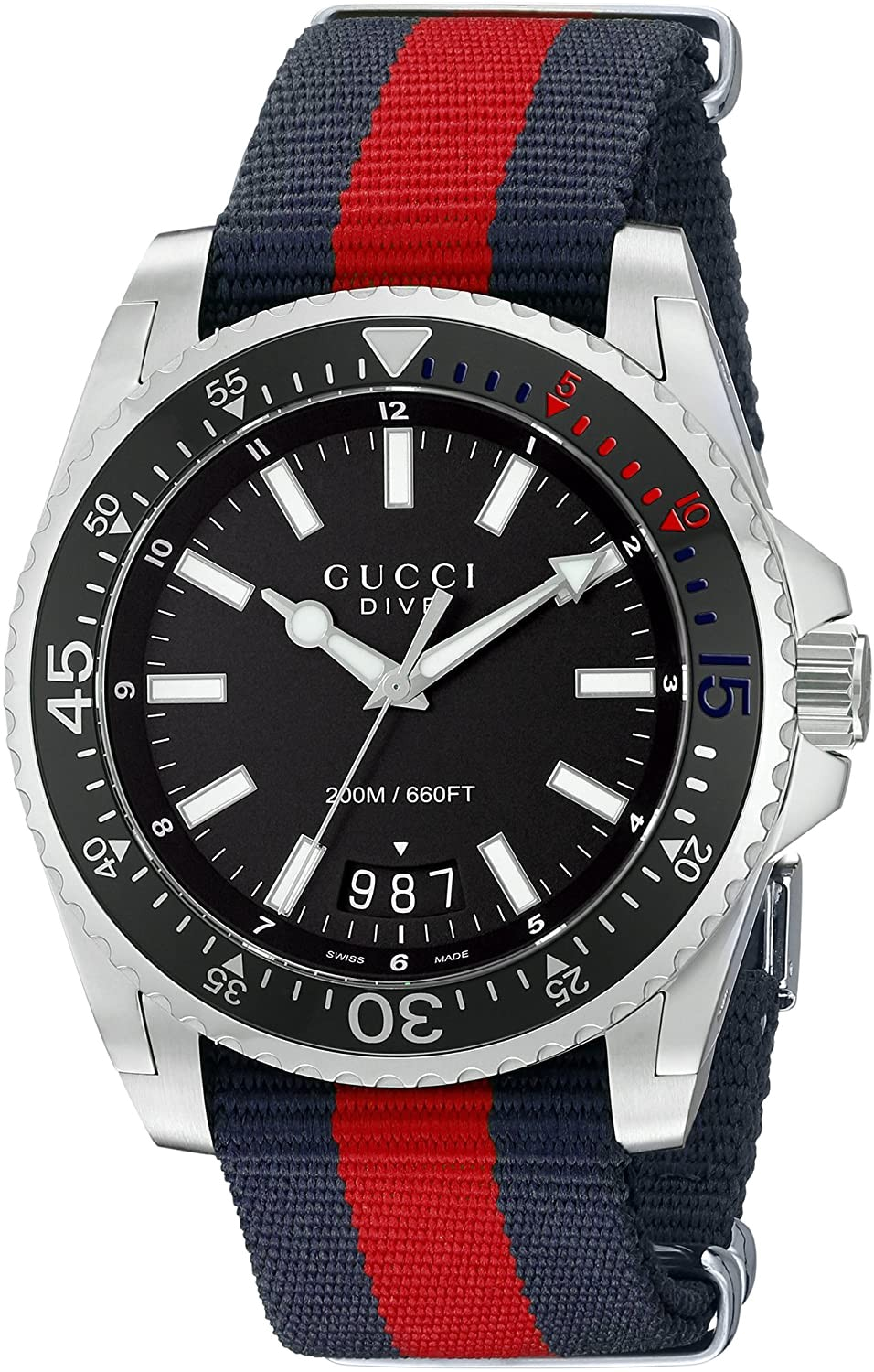 Montre Homme Gucci Dive YA136210 Bracelet nylon bleu et rouge Ac