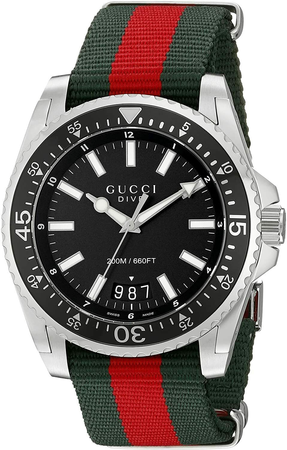 Montre Homme Gucci Dive YA136206 bracelet nylon vert et rouge ➤ Ac