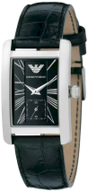 Chic Time | Montre classique rectangulaire Emporio Armani AR0144 bracelet cuir noir | Prix : 82,00 €