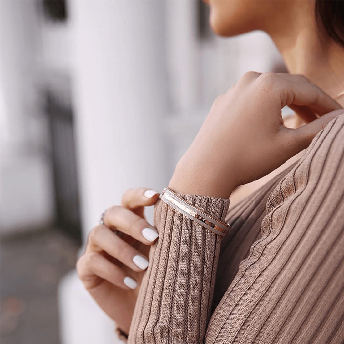 Daniel Wellington Emalie Desert Sand bracelet in polished steel ros