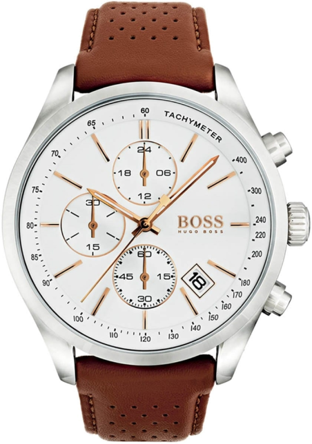 Chic Time | Hugo Boss Grand Prix 1513475 Brown Perforated Leather Strap Watch | Buy at best price