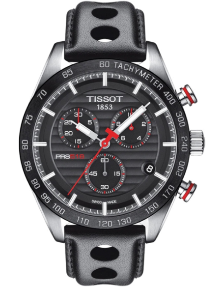 Chic Time | Tissot PRS516 T1004171605100 Men's Watch in Perforated Black Leather | Buy at best price