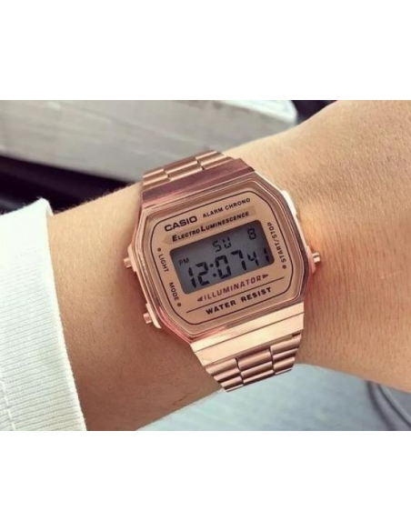 Chic Time | Casio Vintage Digitale A168WG-5DF golden watch with rose gold plated steel strap | Buy at best price