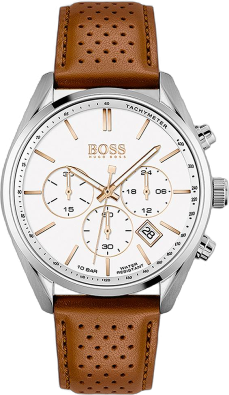 Chic Time | Hugo Boss Champion 1513879 brown perforated leather strap men's watch | Buy at best price