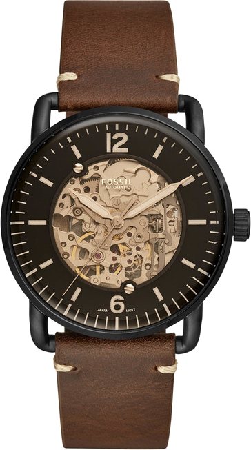 Fossil Commuter ME3158 automatic watch skeleton brown leather strap