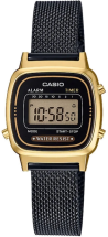 Chic Time | Montre Femme Retro Casio Vintage LA670WEMB-1EF affichage digital maille milanaise noire | Prix : 45,50 €