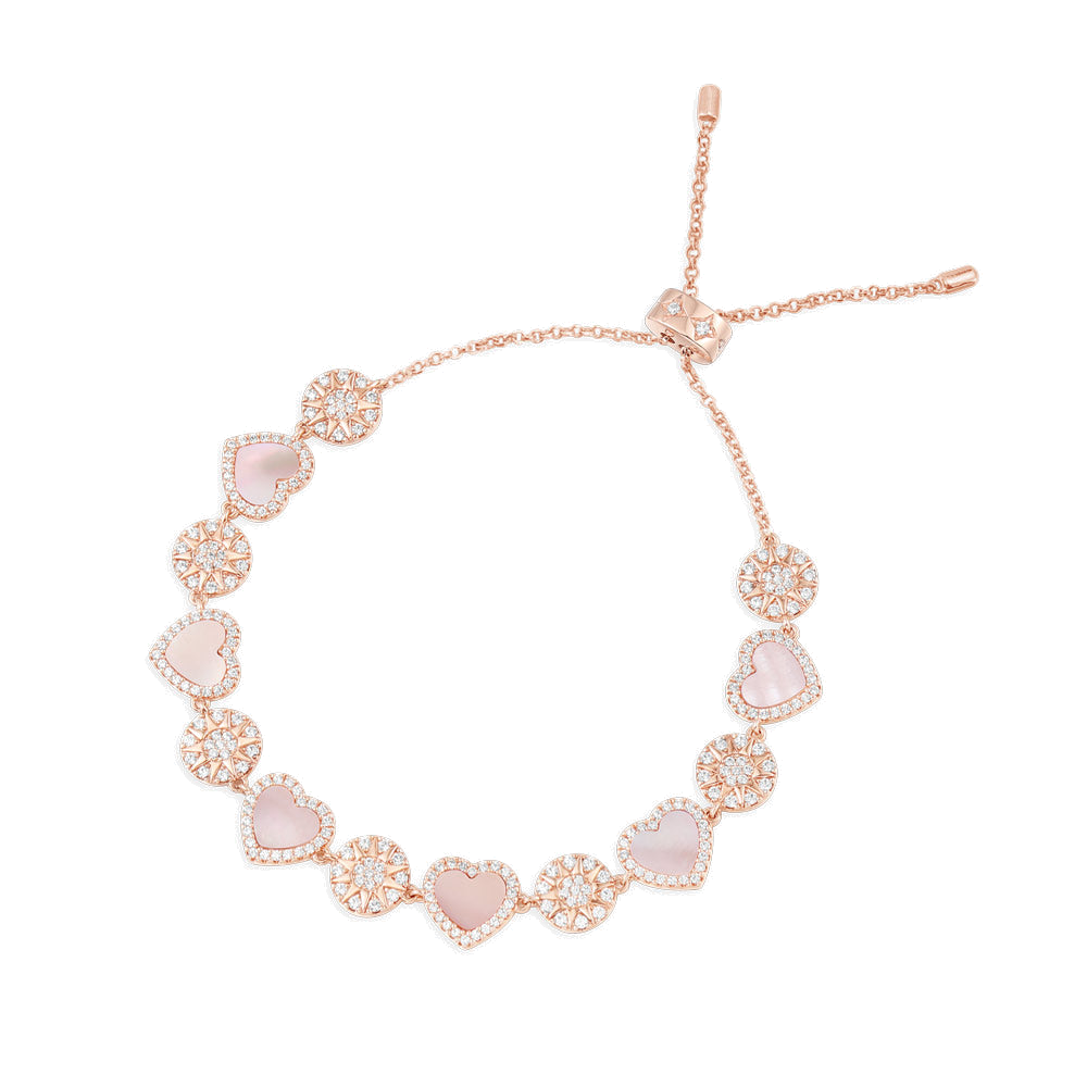Bracelet Ajustable APM Monaco en Nacre Rose – Motifs Cœurs Plaqué Or Rose 18K