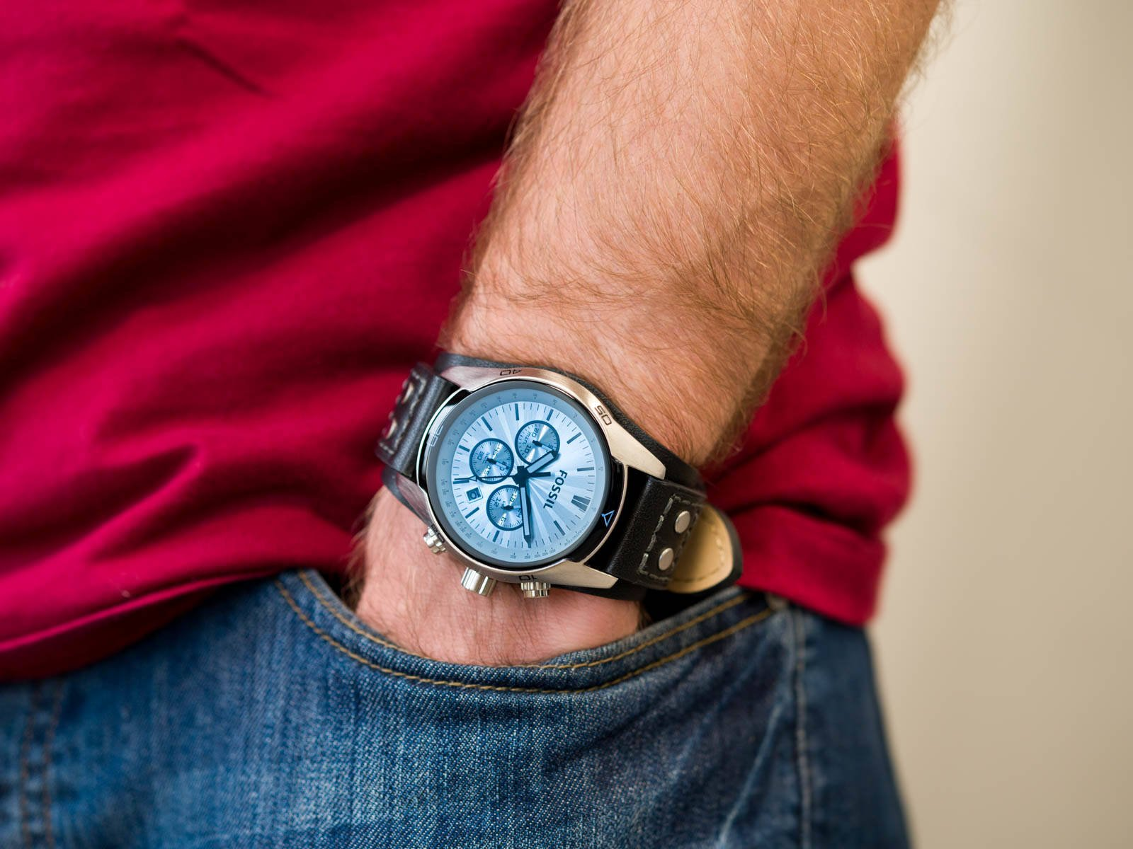 Fossil CH2564 Coachman Force Leather Strap Blue Dial Stopwatch