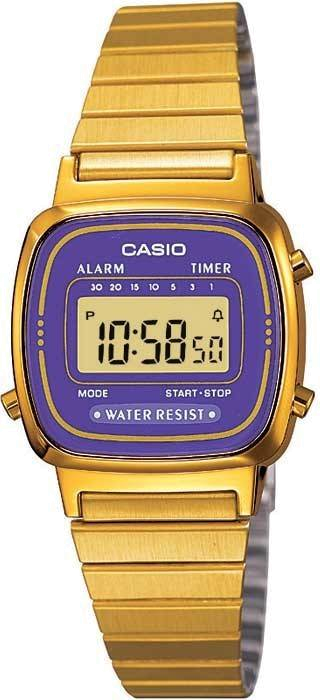 Chic Time | Montre Femme digitale Casio Vintage LA670WEGA-6EF dorée cadran violet | Prix : 30,00 €