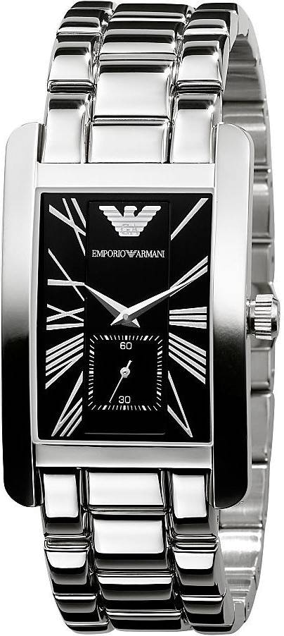 Chic Time | Emporio Armani Classic Rectangular Watch AR0156 Silver Strap and Black dial | Buy at best price