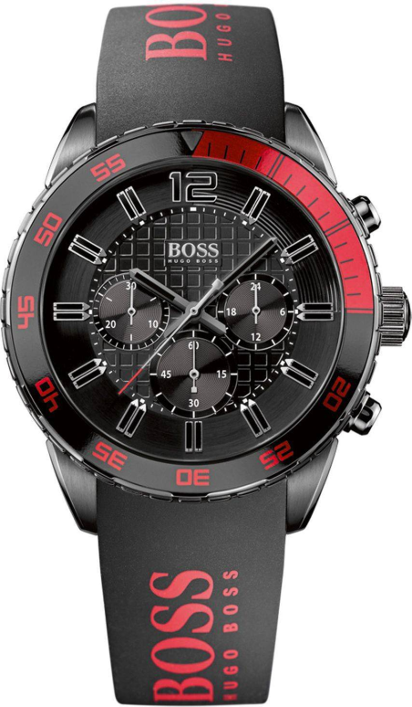 Chic Time | Montre Homme Hugo Boss 1512901 Bracelet noir nom de la marque en rouge | Prix : 279,30 €