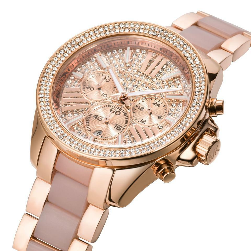 Montre Michael Kors or rose doré incrustée de strass swarovski