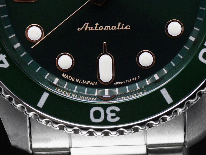 Montre Seiko 5 automatique SRPD63 zoom sur le cadran vert